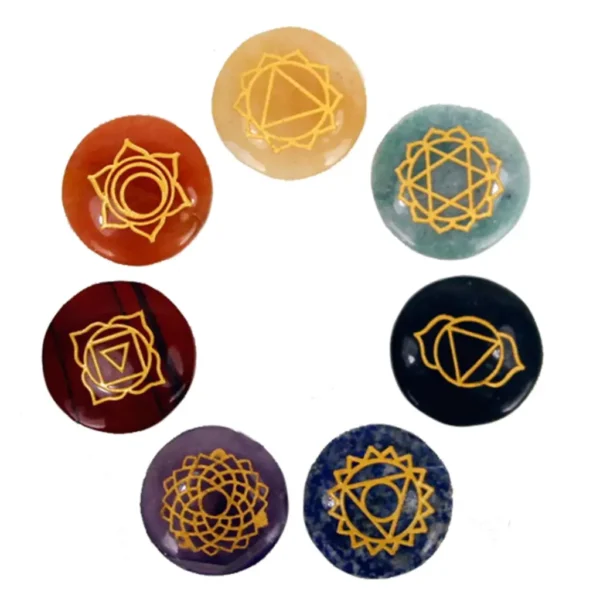 Seven Chakras Engraved Stones representing the seven energy centers in the body